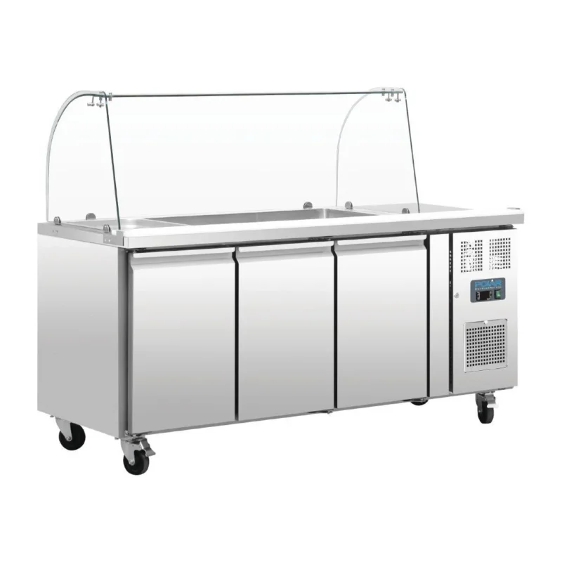 Nouveauté Comptoir de préparation réfrigéré GN avec pare-haleine Polar Série U 3 portes