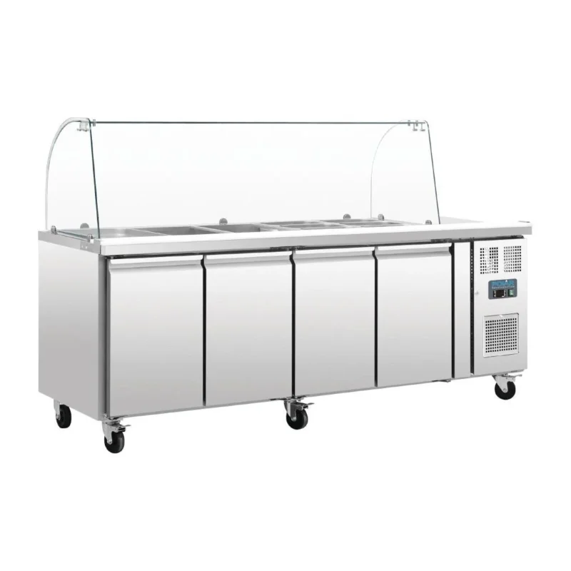 Quantité Limitée Comptoir de préparation réfrigéré GN avec pare-haleine Polar Série U 4 portes