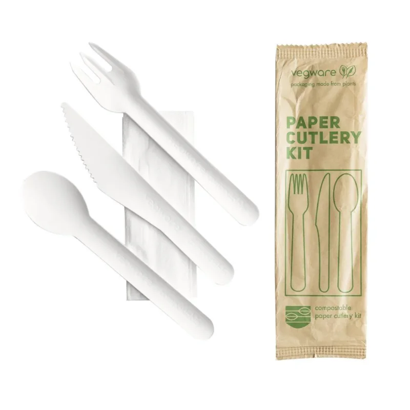 Bon Marché Set de couverts en papier compostables Vegware 4 en1