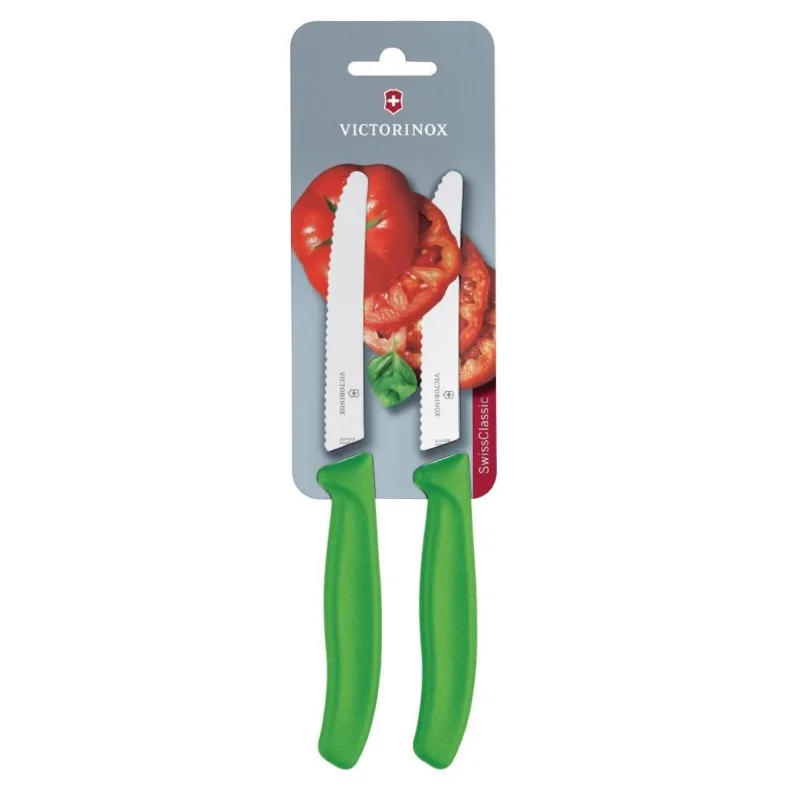 Vente Flash Set de couteaux à tomates et de table dentés Victorinox 11cm verts (lot de 2)