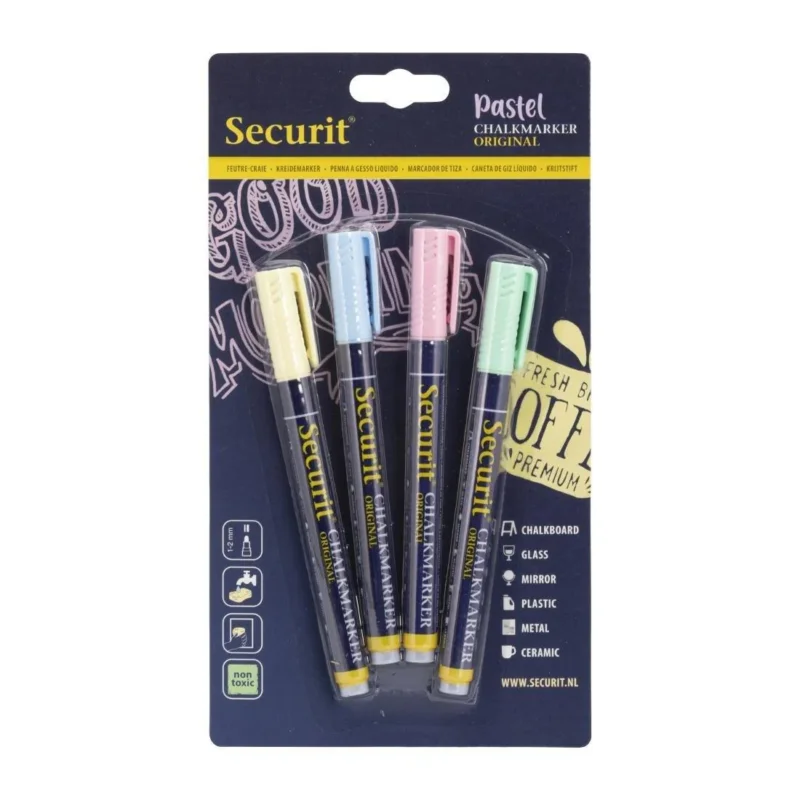 Marqueurs craie liquide Securit pointe 1-2mm couleurs pastel (lot de 4) Bon Marché