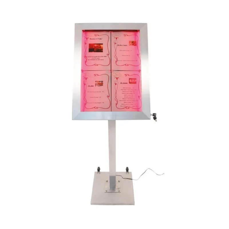 Porte-menu mural à LED couleurs en inox Securit 4xA4 Commander Vite
