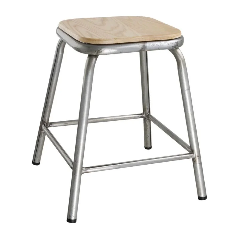 Jusqu’à Épuisement Des Stocks Tabouret bas en acier galvanisé avec assise en bois Bolero Cantina (lot de 4)