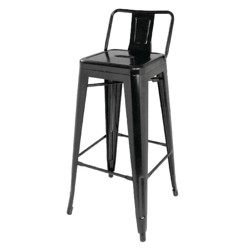Tabourets hauts en acier noir avec dossier Bolero Bistro (lot de 4) Jusqu’à Épuisement Des Stocks