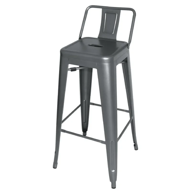 Tabourets hauts en acier gris métal avec dossier Bolero Bistro (lot de 4) Offre Spéciale