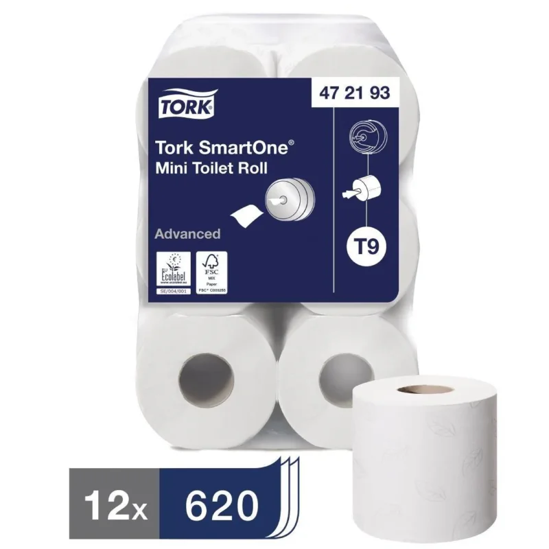 Prix Cassé Mini rouleaux de papier toilette Smart One Tork (Lot de 12)
