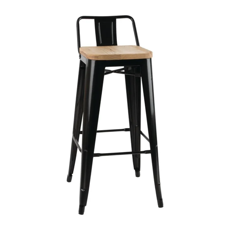 Tabourets bistro hauts avec dossier et assise en bois Bolero noirs (lot de 4) Acheter Direct