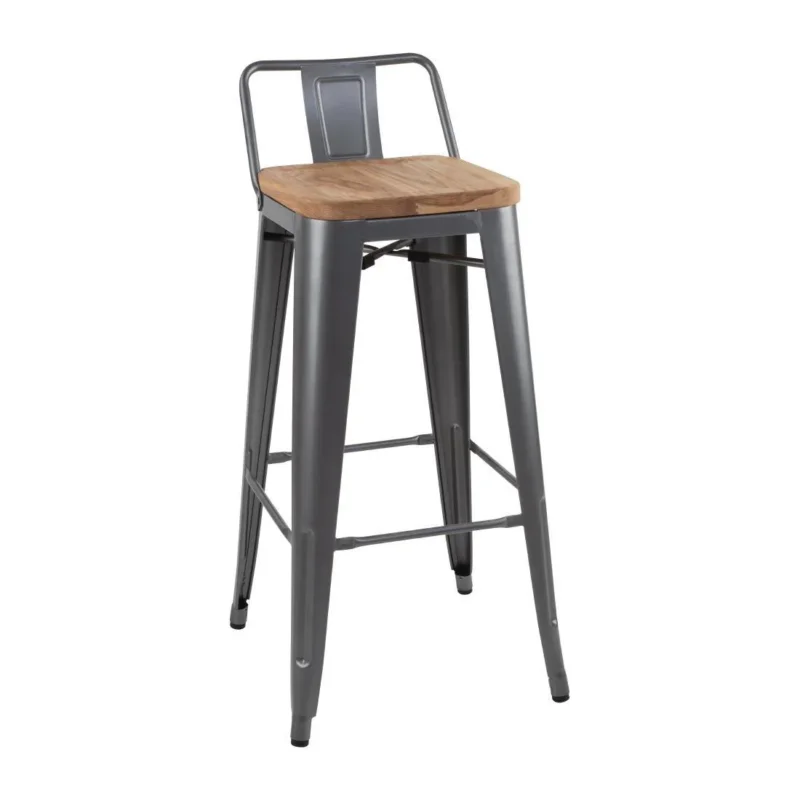 Nouvel Arrivage Tabourets bistro hauts avec dossier et assise en bois Bolero gris métallisé (lot de 4)