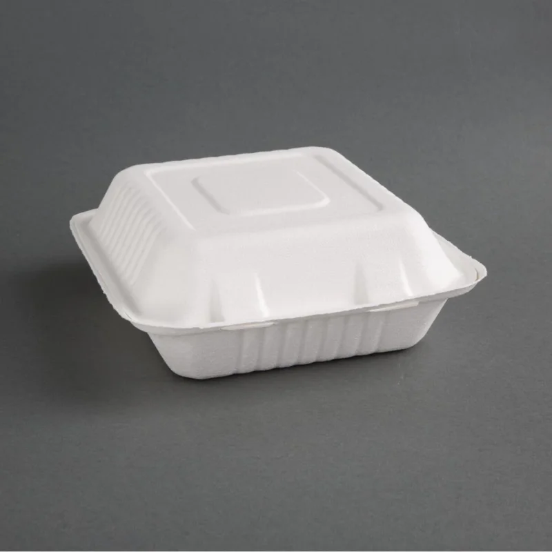 Boîtes 3 compartiments avec couvercle à charnière compostables en bagasse Fiesta Compostable 201mm (lot de 200) Satisfait Ou Remboursé