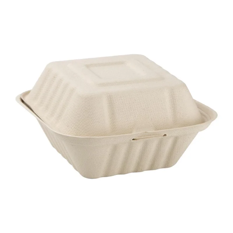 Boîtes hamburger compostables en bagasse coloris naturel Fiesta Compostable 152mm (lot de 500) Promotion Saisonnière