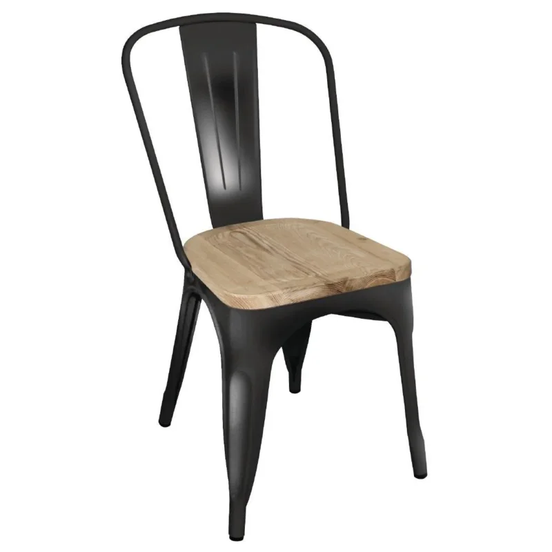 Chaise en acier noir avec assise en bois Bolero Bistro (lot de 4) Solde