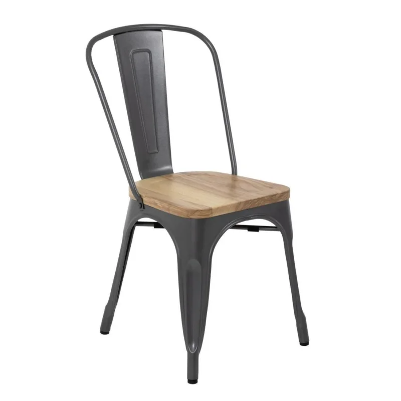 Chaises en acier avec assise en bois Bolero Bistro gris métallisé (lot de 4) Pas Cher