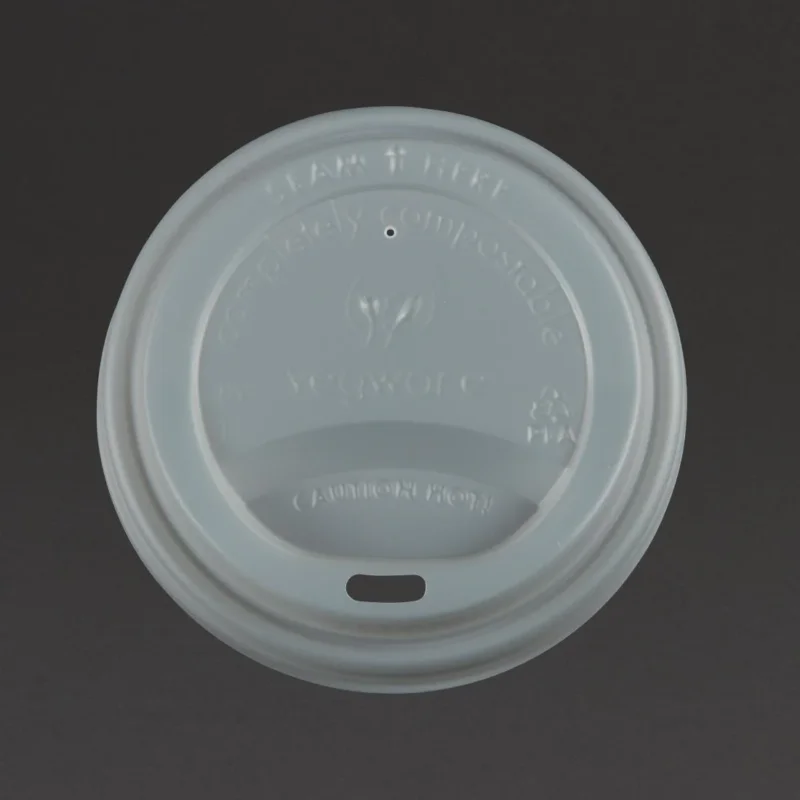 Couvercles compostables CPLA pour gobelets boissons chaudes Vegware 34 cl / 45,5 cl (lot de 1000) Haute Qualité