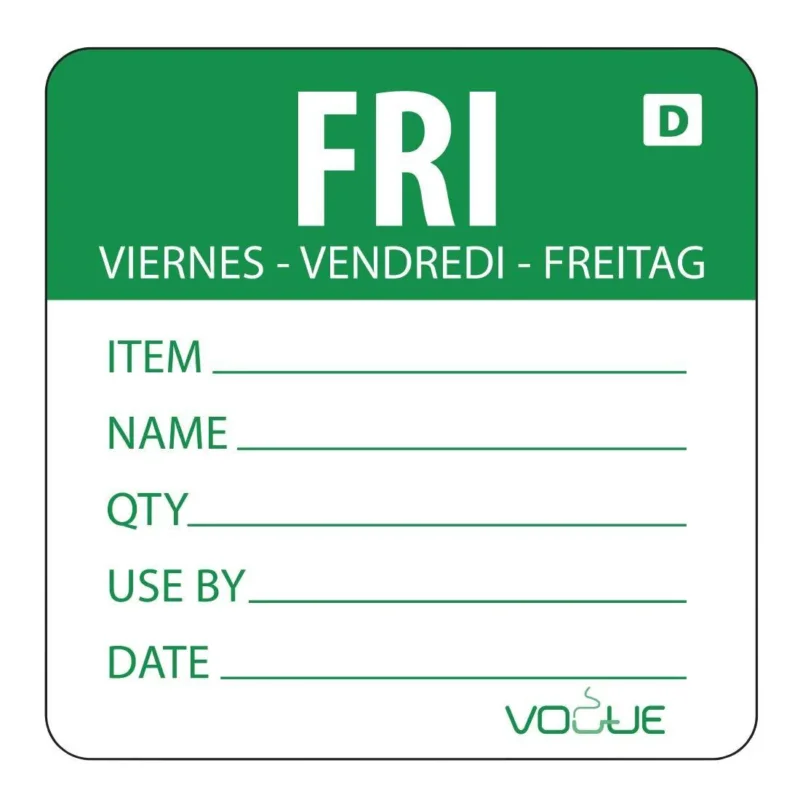 Top Vente Etiquettes solubles Hygiplas jour de la semaine Vendredi (Lot de 250)