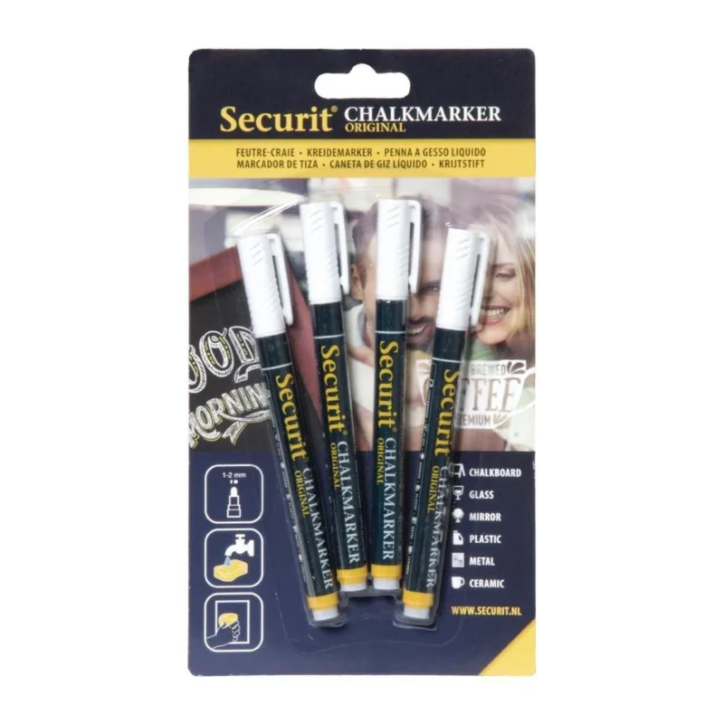 Feutres craie liquide blancs 2mm Securit (lot de 4) Marque