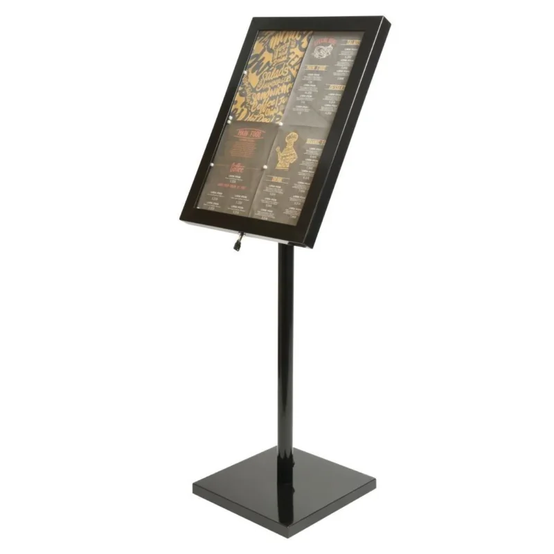 Nouvelle Collection Présentoir éclairé LED Securit noir avec poteau et pied