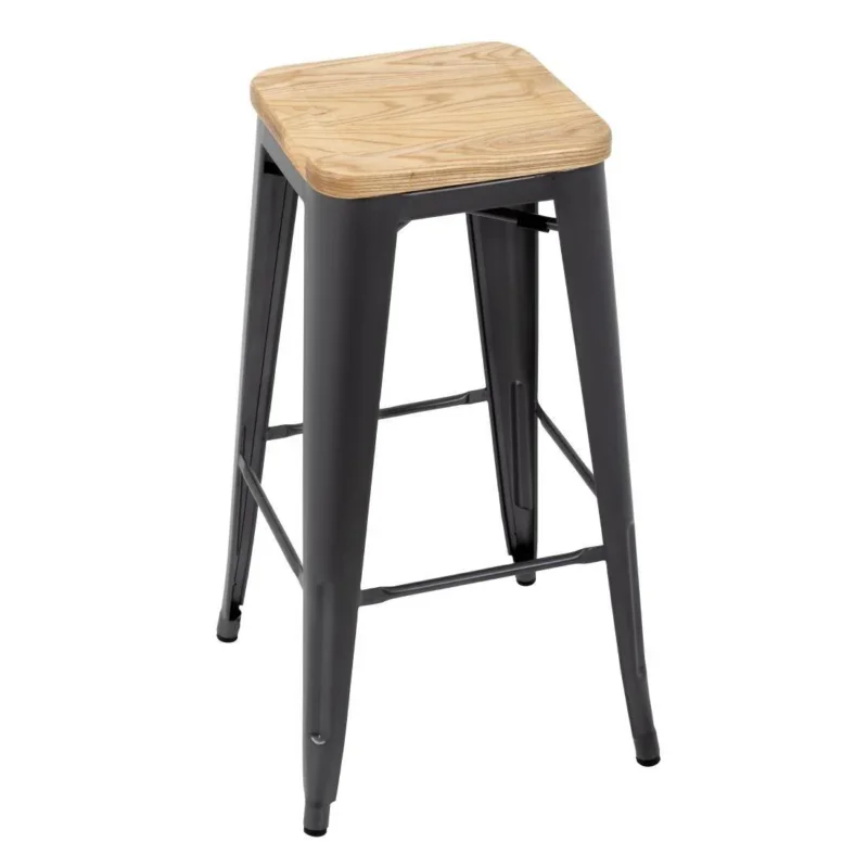 Tabourets hauts en acier gris avec assise en bois Bolero Bistro (lot de 4) Pas Cher