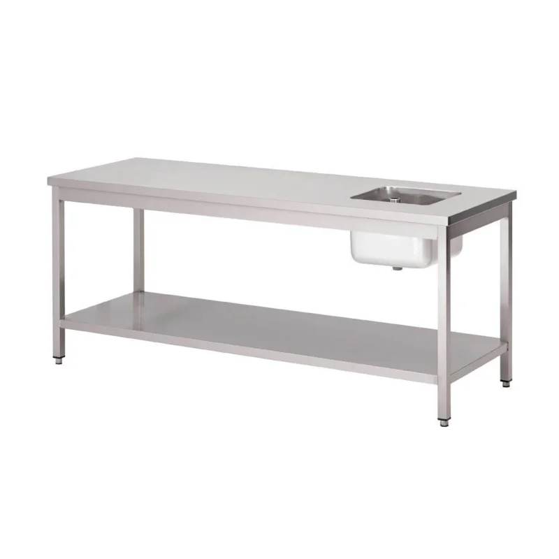 Promotion Saisonnière Table du chef inox avec bac à gauche et étagère basse Gastro M 2000 x 700 x 890mm