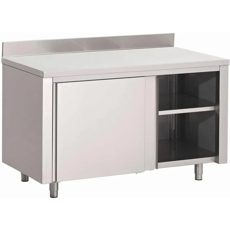 Table armoire inox avec portes coulissantes et dosseret Gastro M 1500 x 700 x 850mm Remise