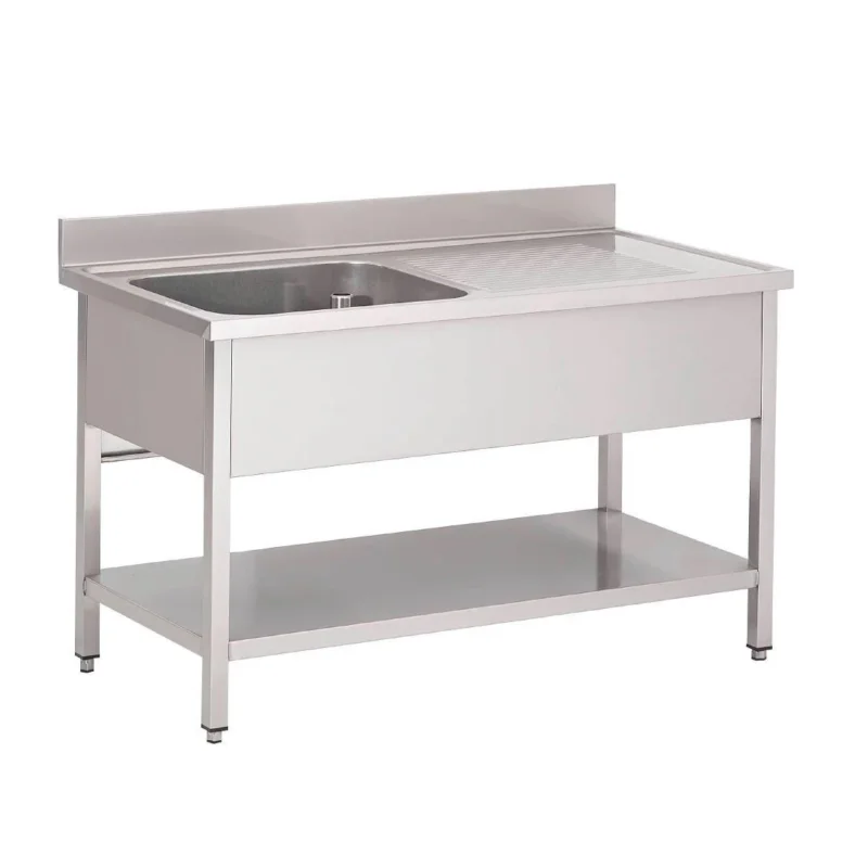 Marque Plonge inox avec étagère basse Gastro M 1 bac à gauche 140 x 70 x 85 cm
