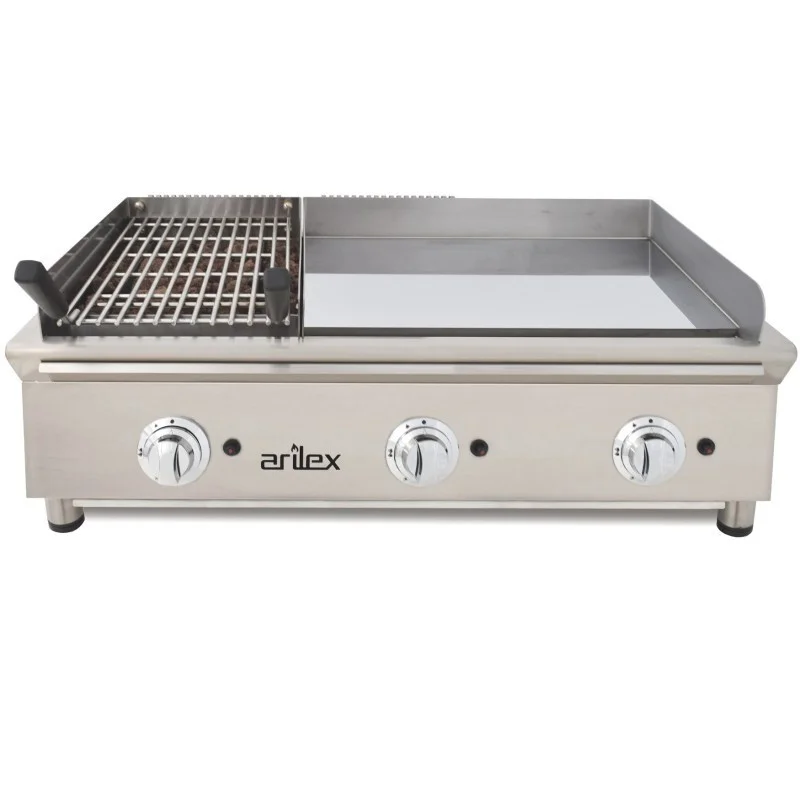 Usine Directe Plancha Lisse Chrome et Grill Pierre de Lave à Gaz Fry-Top 600 - 16500 W