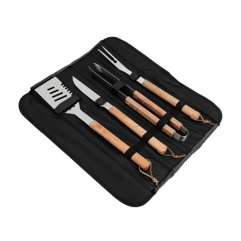 Kit Barbecue en Inox et Bois 4 Ustensiles Produit De Marque