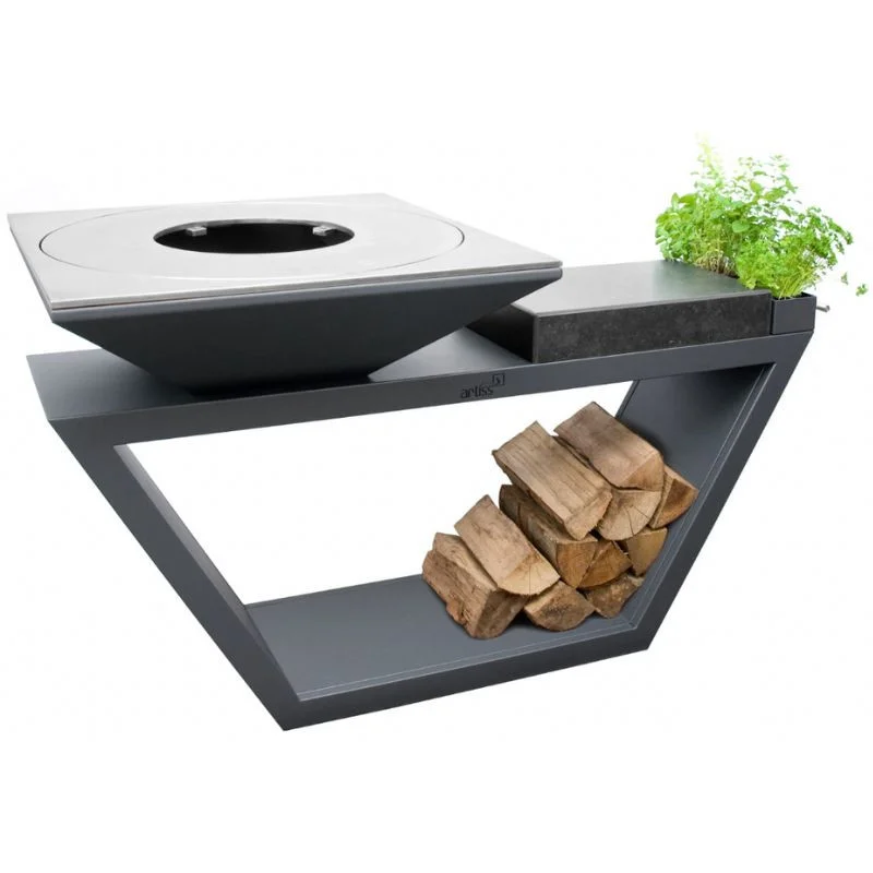 Brasero G4 Graphite 90 cm avec Tablette en Granite - Acier Carbone Dernier Modèle