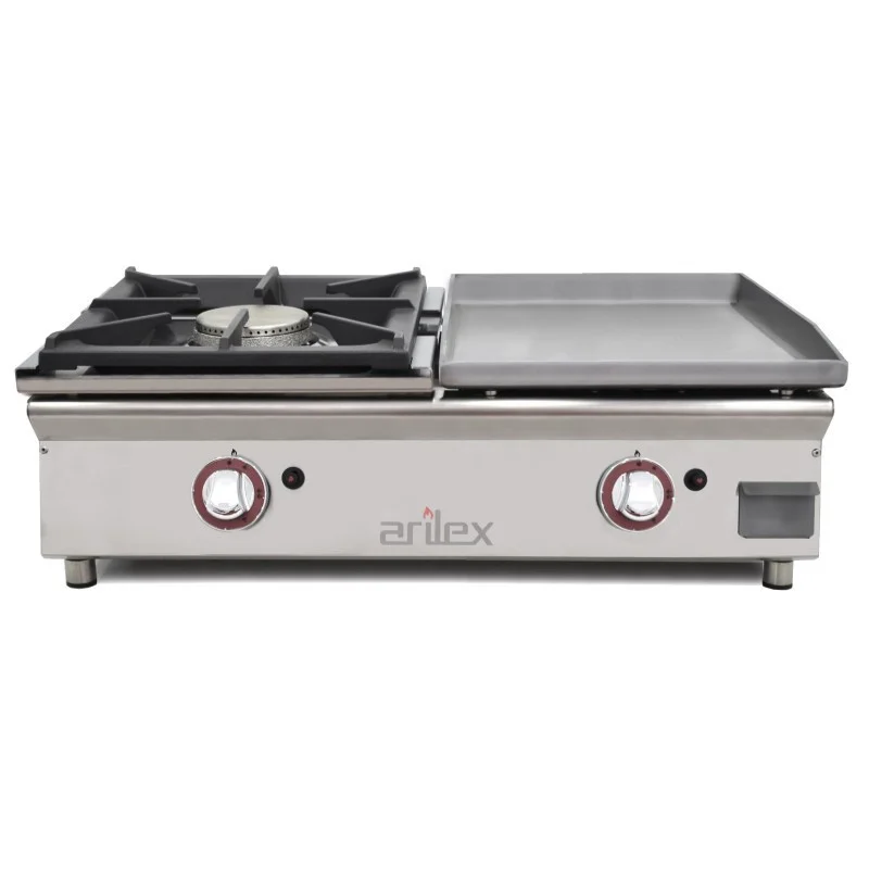 Achat Immédiat Plancha à Gaz Lisse Acier 6 mm avec Réchaud - 40 + 40 cm