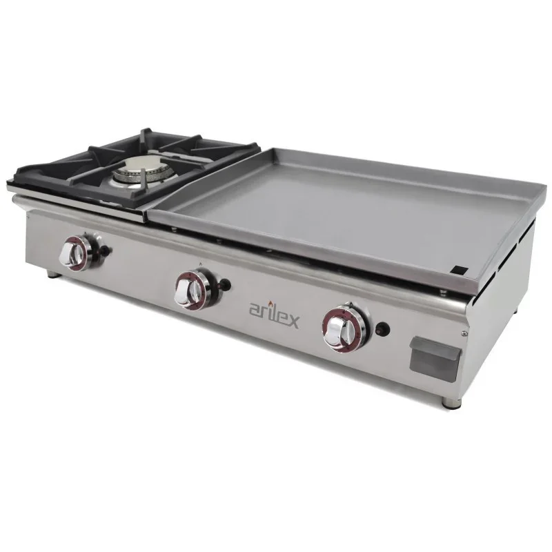 Plancha à Gaz Lisse Acier 15 mm avec Réchaud - 60 + 40 cm Meilleur Choix