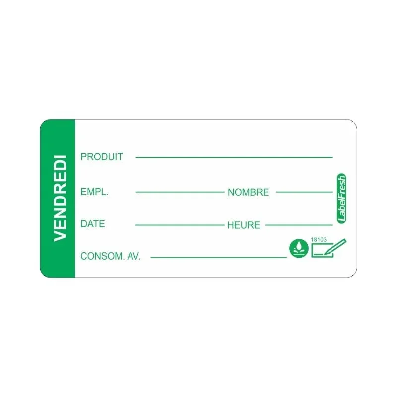 Etiquette de Traçabilité LabelFresh Soluble Pro - Vendredi - 60 x 30 mm - Lot de 250 Prix Choc