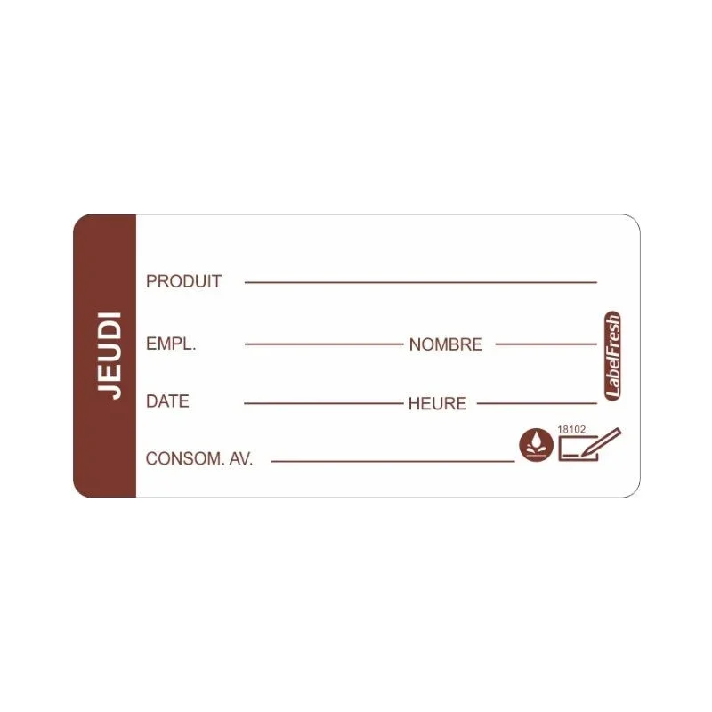 Etiquette de Traçabilité LabelFresh Soluble Pro - Jeudi - 60 x 30 mm - Lot de 250 Retour Gratuit
