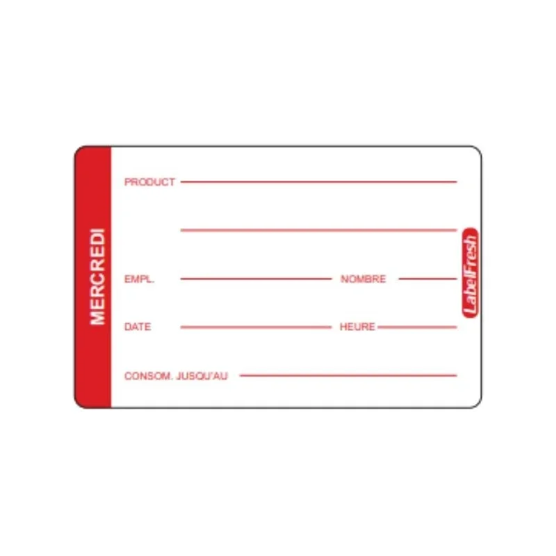 Etiquette de Traçabilité LabelFresh Pro - Mercredi - 70 x 45 mm - Lot de 500 Seulement Aujourd’hui