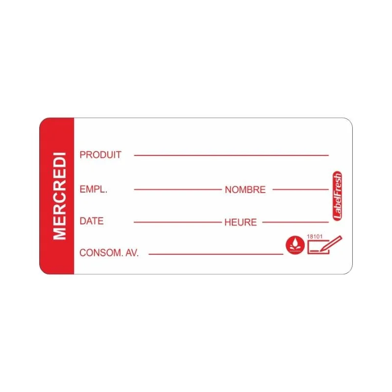 Prix Promo Etiquette de Traçabilité LabelFresh Soluble Pro- Mercredi - 60 x 30 mm - Lot de 250
