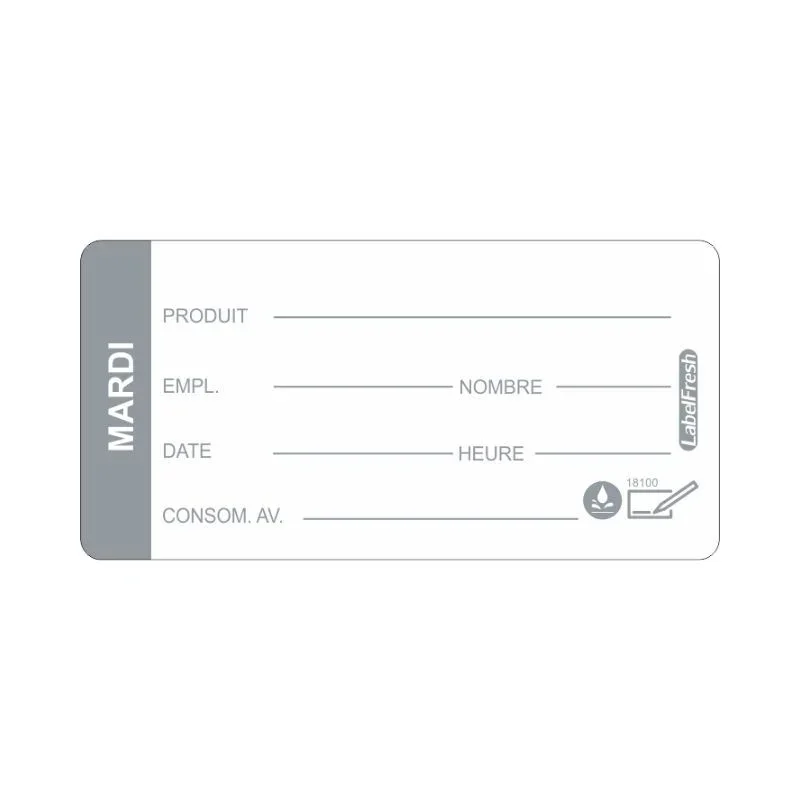 Etiquette de Traçabilité LabelFresh Soluble Pro- Mardi - 60 x 30 mm - Lot de 250 Dernier Modèle