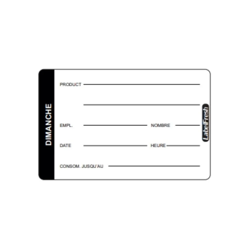 Etiquette de Traçabilité LabelFresh Pro - Dimanche - 70 x 45 mm - Lot de 500 Commande En Gros