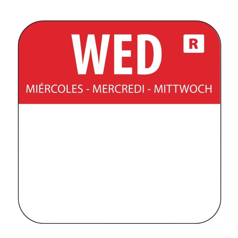 Etiquettes Alimentaires Rouge"Mercredi" -Lot De 1000 Haute Qualité