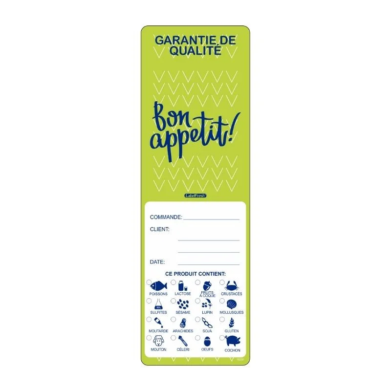 Etiquette Inviolable - Garantie de Qualité avec Allergènes - 45 x 140 mm - Lot de 250 Certifié