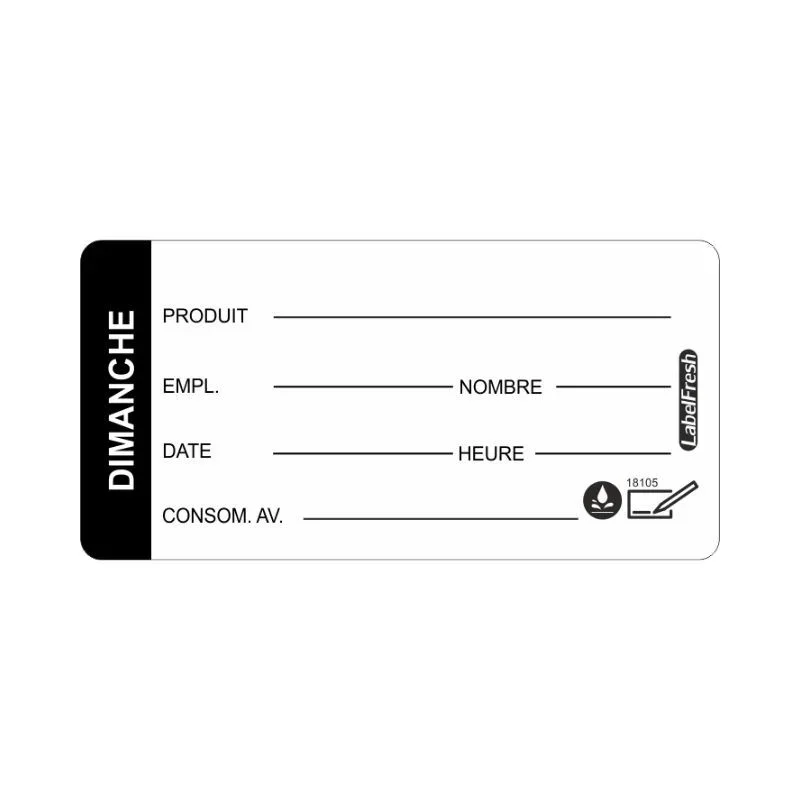 Satisfait Ou Remboursé Etiquette de Traçabilité LabelFresh Soluble Pro - Dimanche - 60 x 30 mm - Lot de 250