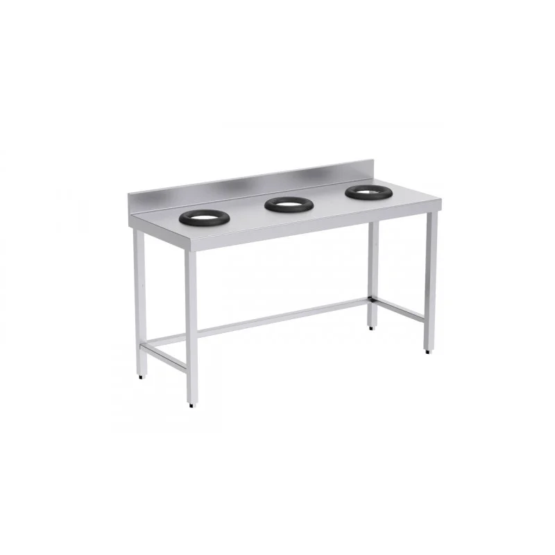 Offre Limitée Table de Tri Ouverte avec 3 Trous Vide-Déchets et Dosseret - L 1500 x P 600 mm