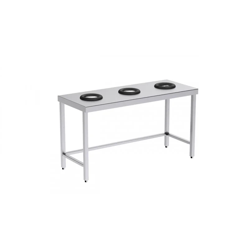Must-Have Table de Tri Ouverte avec 3 Trous Vide-Déchets - L 1500 x P 600 mm