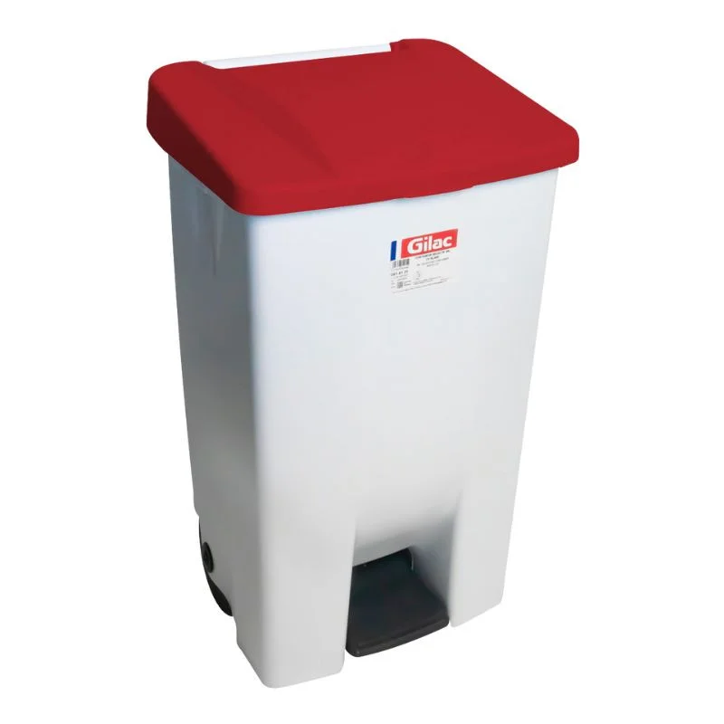 Poubelle à Pédale Avec Couvercle Rouge et Roulettes - 80 L Nouvelle Collection