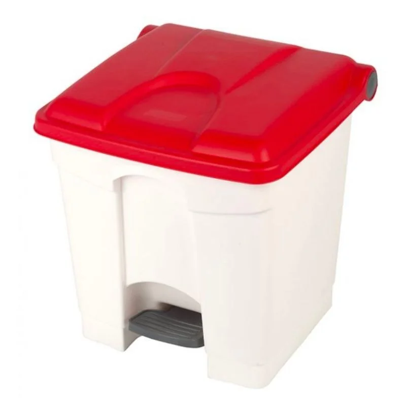 Achat Immédiat Poubelle à Pédale Blanche et Rouge - 30 L