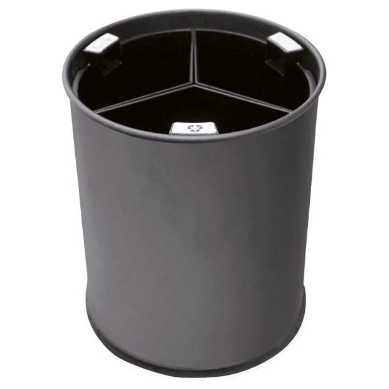 Remise Corbeille de Tri Noire 3 Compartiments - 13 L