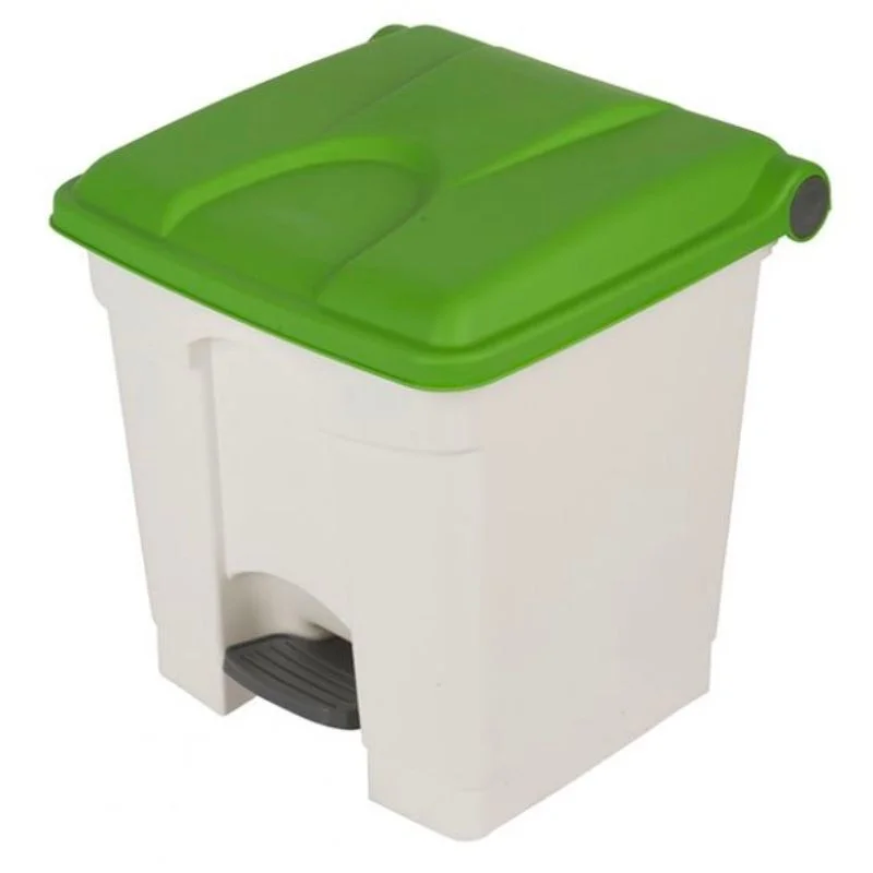 Poubelle à Pédale Blanche et Verte - 30 L Usine Directe