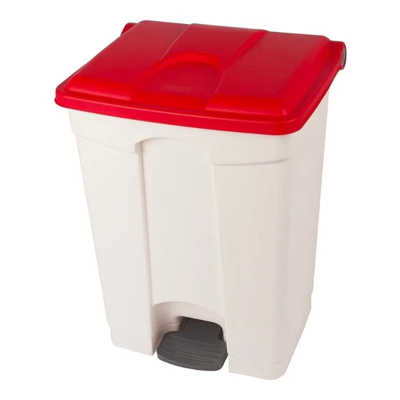 Prix Bas Poubelle à Pédale Blanche et Rouge - 70 L