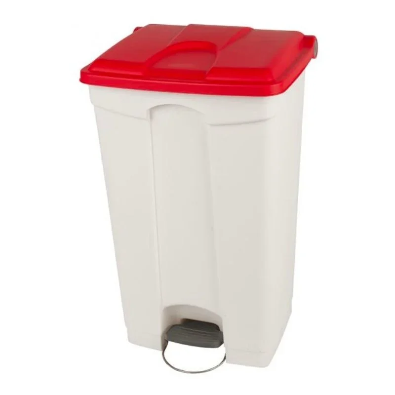 Poubelle à Pédale Blanche et Rouge - 90 L Paiement Sécurisé