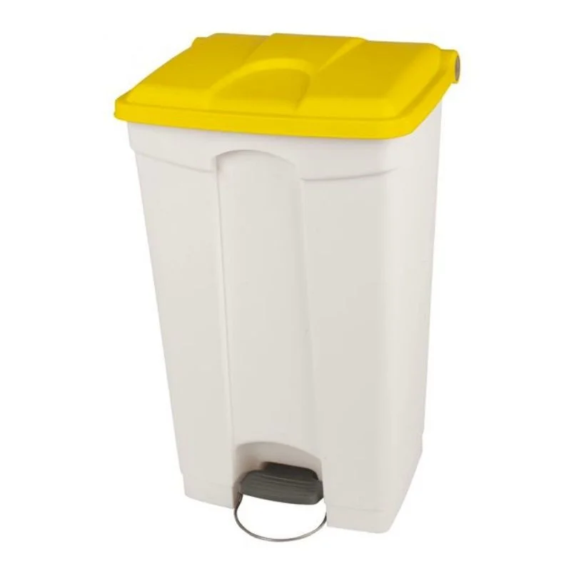 Meilleure Vente Poubelle à Pédale Blanche et Jaune - 90 L