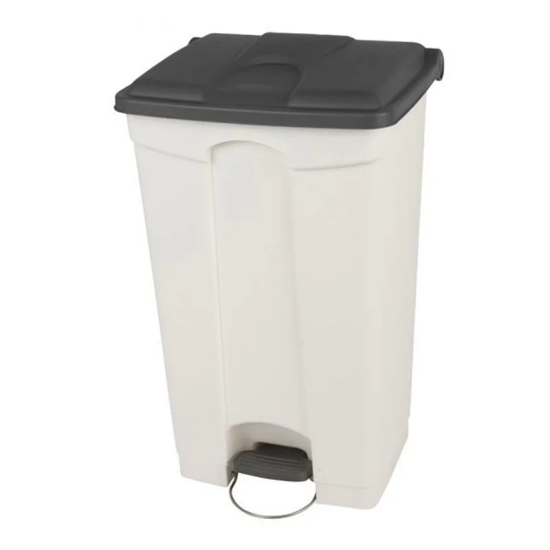 Dernière Chance Poubelle à Pédale Blanche et Grise - 90 L