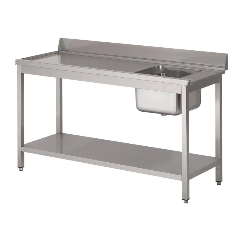 Table D'Entrée Lave-Vaisselle en Inox Avec Bac À Droite Dosseret Et Tablette Inférieure - L 1400 x P 700mm Promotion Saisonnière