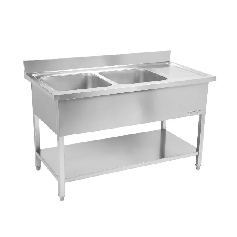 Pas Cher Plonge 2 Bacs avec Dosseret et Etagère - L 1400 x P 700 mm